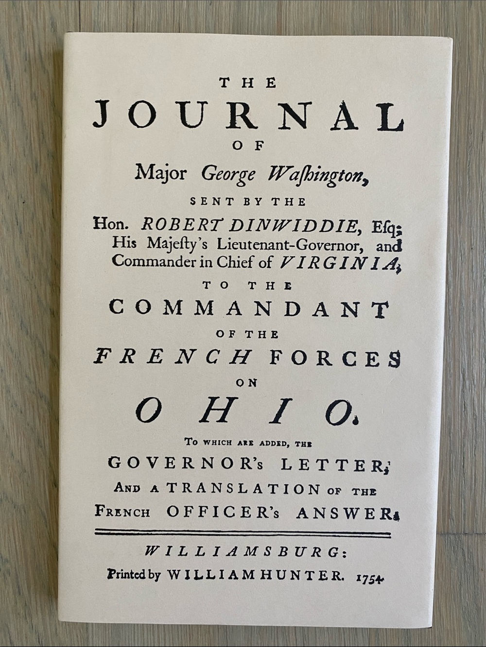 'The Journal of Major George Washington' Hardcover Book